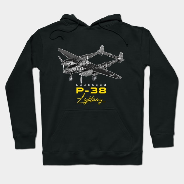 Lockheed P-38 Lightning American fighter Bomber Aircraft Hoodie by aeroloversclothing